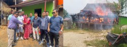 गाउँपालिकाका अध्यक्ष स्याङ्तान परिवारलाई नगद र जिन्सी सहयोग
